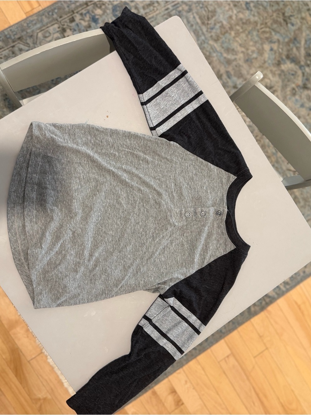 Hanna Andersson Grey Body with Black Raglan Long-Sleeve Henley Tee